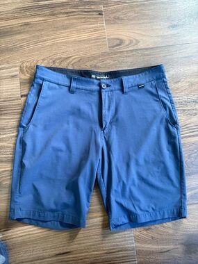Travis Mathew Blue Performance Flat-Front Shorts